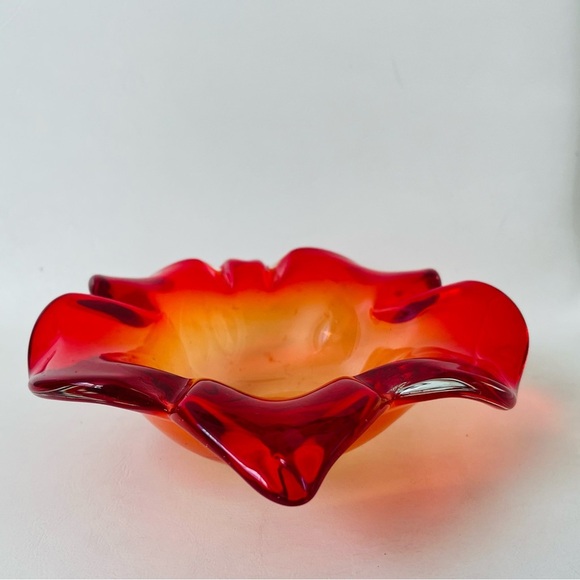 Mid century accent orange crackle art Glass bowl - Picture 10 of 13